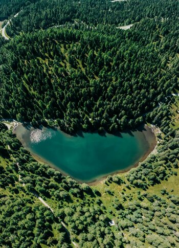 Ein See von oben in einer Form von einem Herzen in einem Wald. Ein See von oben in einer Form von einem Herzen in einem Wald.